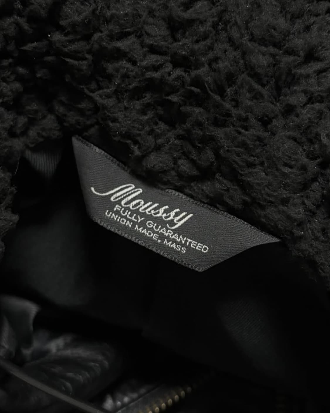 Moussy 마우지 하이넥 양 가죽 쉽스킨 후드 레더 자켓 집업 상품이미지10