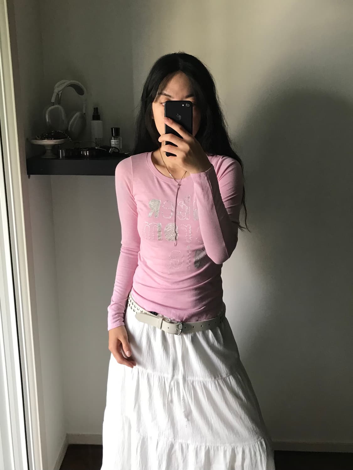 아베크롬비 중앙 프린팅 연핑크 긴팔티 상품이미지3