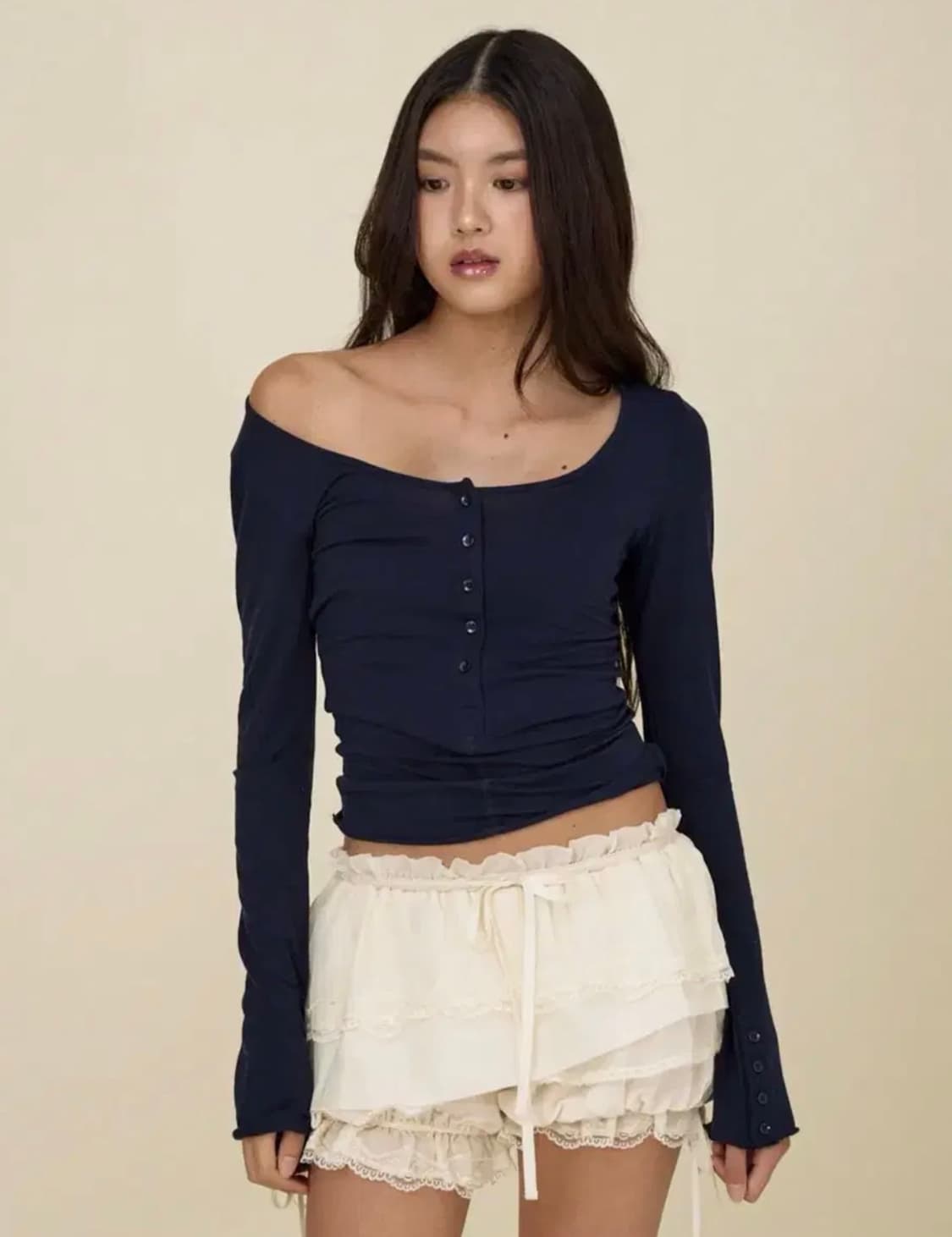 글로니 glowny 페이드 버튼 롱슬리브 네이비 S 상품이미지1
