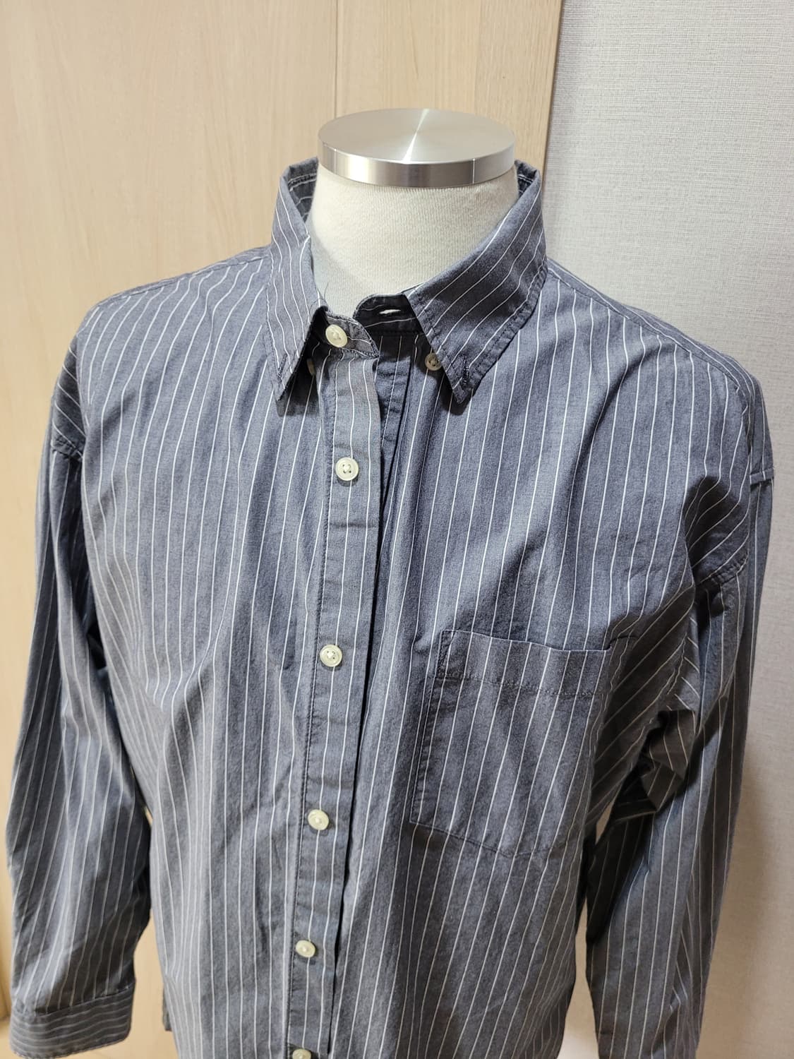 스파오 SPAO 남자 세로 스트라이프 셔츠 XL 그레이 상품이미지2