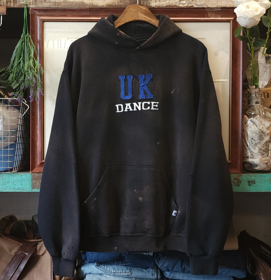 90s 러셀 후드 빈티지 스웻셔츠 러셀 썬페이딩 블랙 uk자수 L 상품이미지2