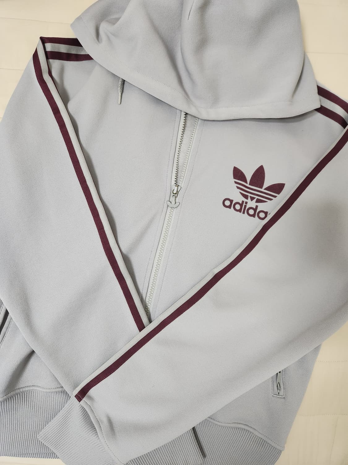 (판매) 아디다스 후드 플락 져지 그레이 버건디 와인 집업 adidas 상품이미지4