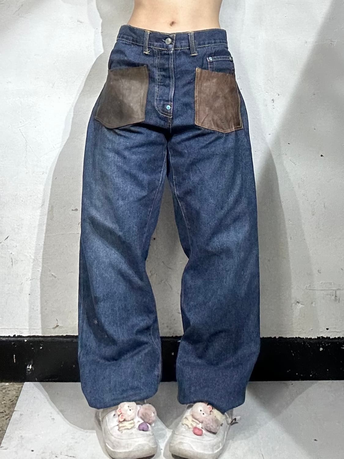 일본 에비수 진청 전후면 주머니 디테일 와이드 데님 청바지  상품이미지2
