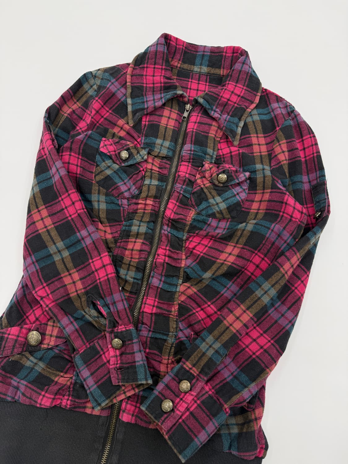 빈티지 팡크 셔링 체크 집업 상품이미지3