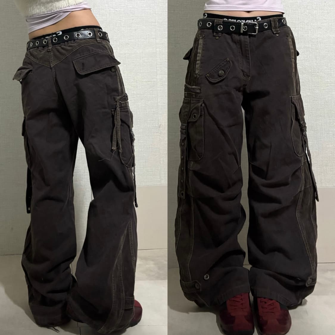 브라운 사이드스트랩 와이드 카고팬츠 상품이미지1