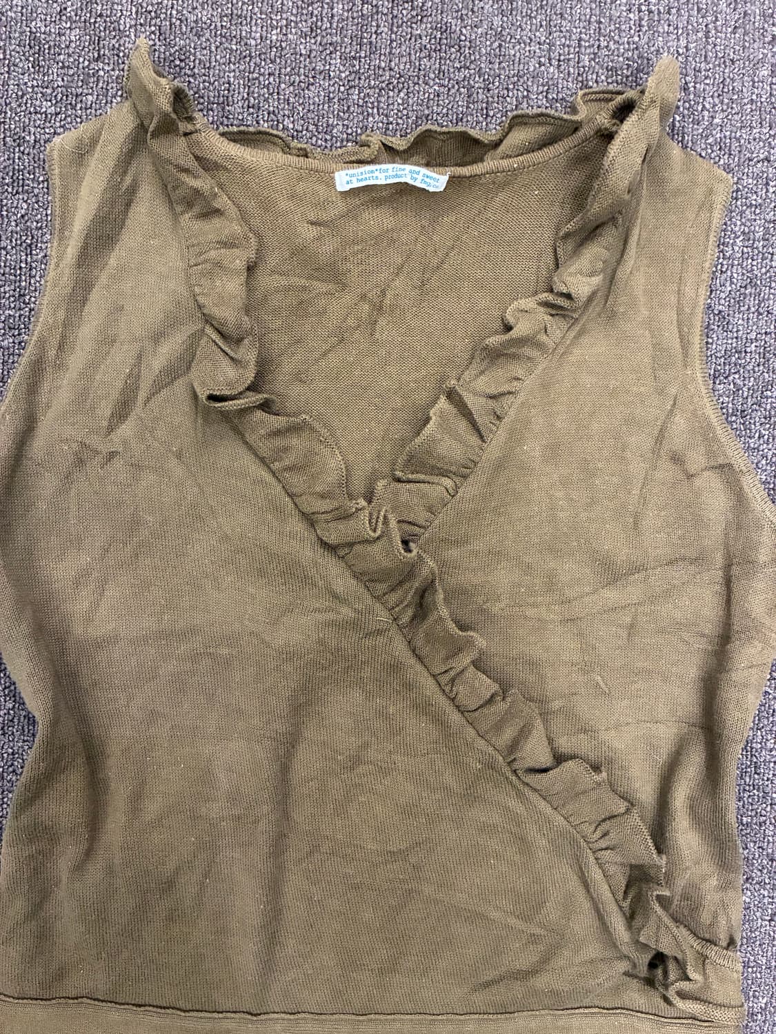 M)Japanese vintage 여성 프릴 디테일 카키 슬리브리스 상품이미지2