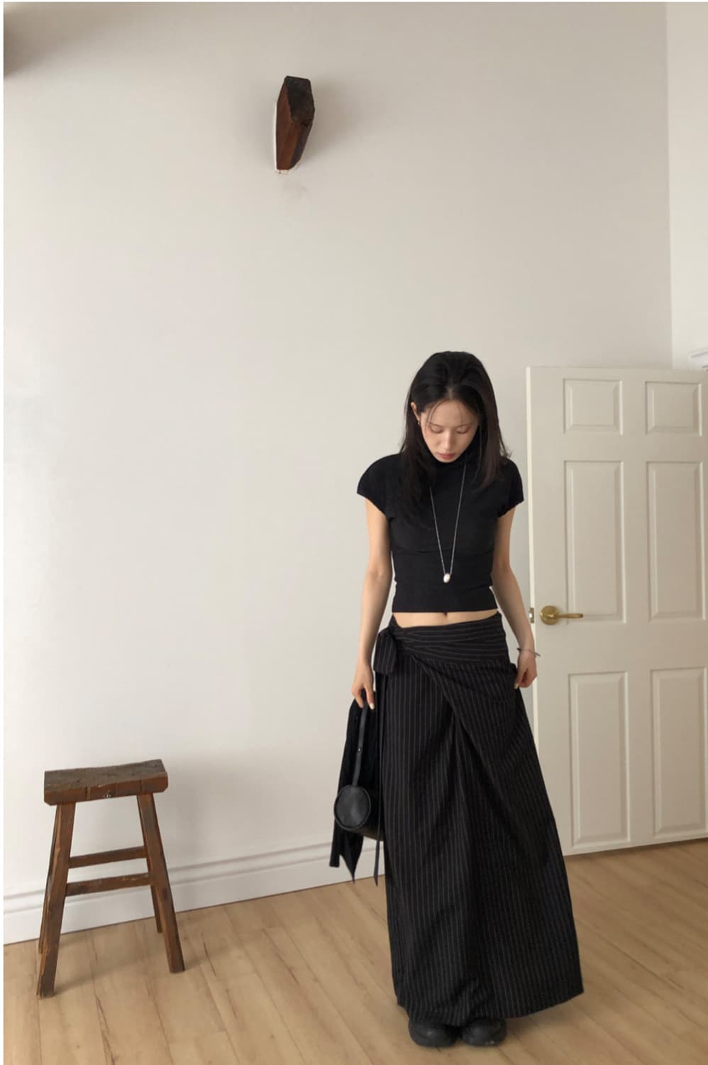 릿킴 DRAPE PIN MAXI SKIRT 블랙 상품이미지1