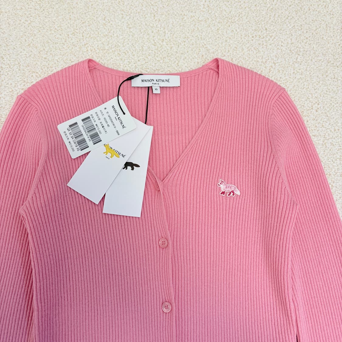 메종키츠네 베이비 폭스 골지 립 가디건 핑크 상품이미지5