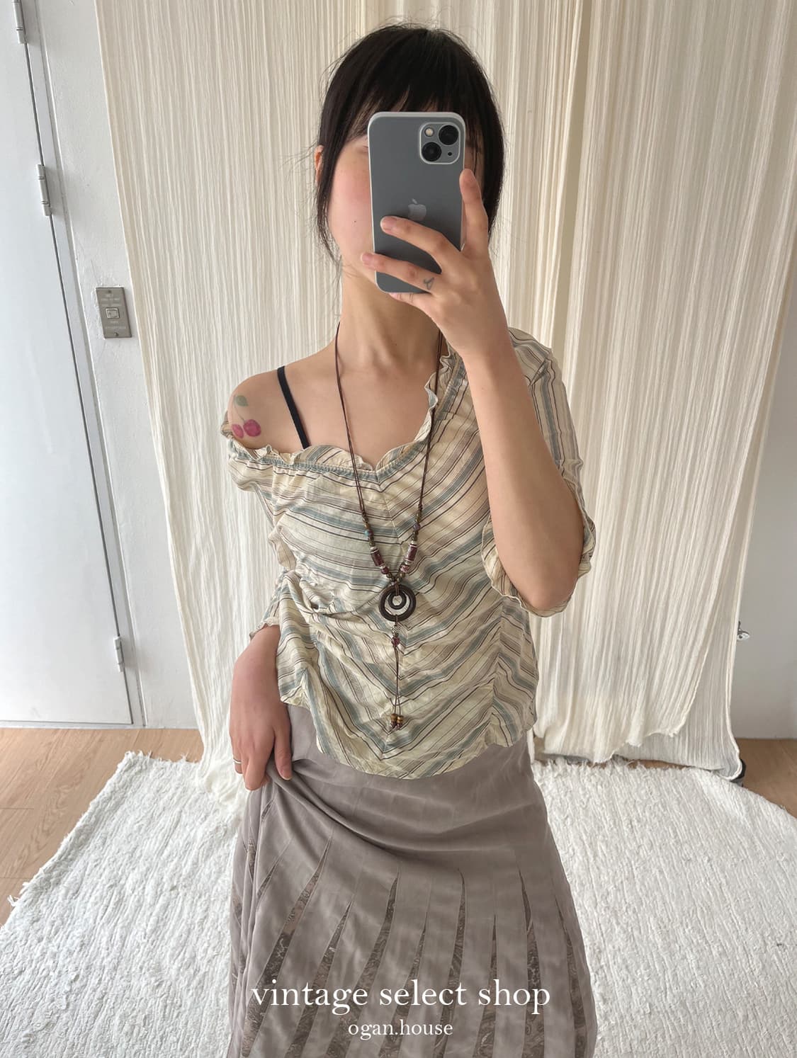 vintage stripe shirring blouse 상품이미지2