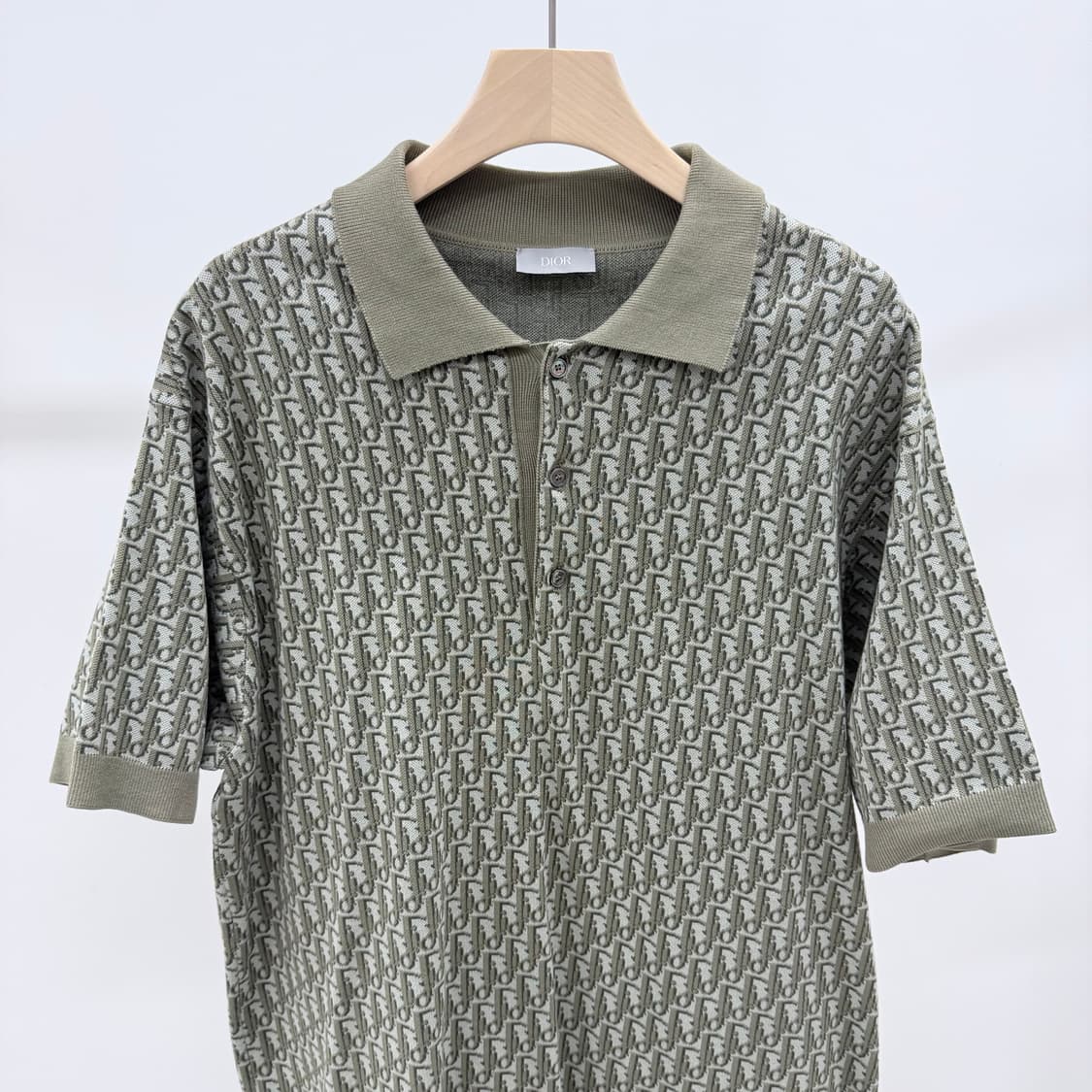 [미사용/M] 디올 오블리크 자카드 반팔 카라티 그린 상품이미지2