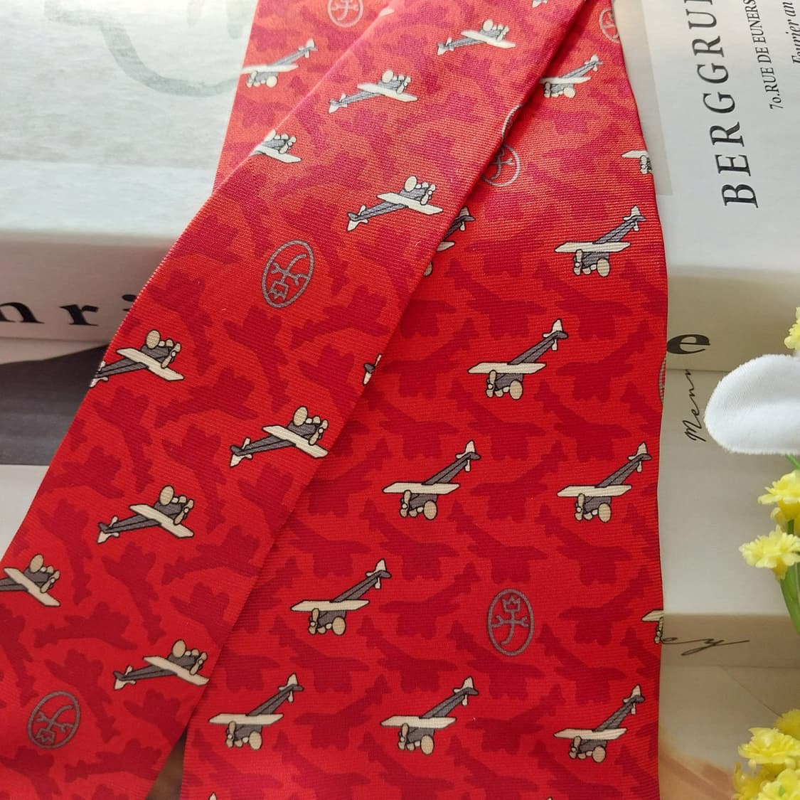 까스텔바작 레드 비행기 모티브 실크 넥타이 9.7cm A+등급 K1516 상품이미지3