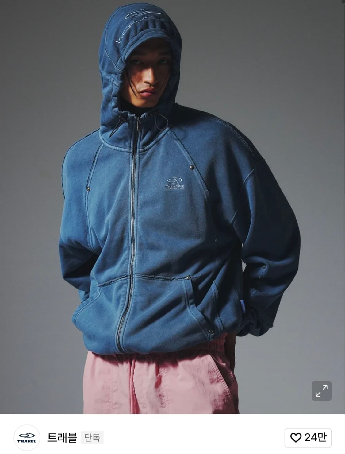 트래블 워싱 절개 스터드 캡 후드집업 상품이미지1