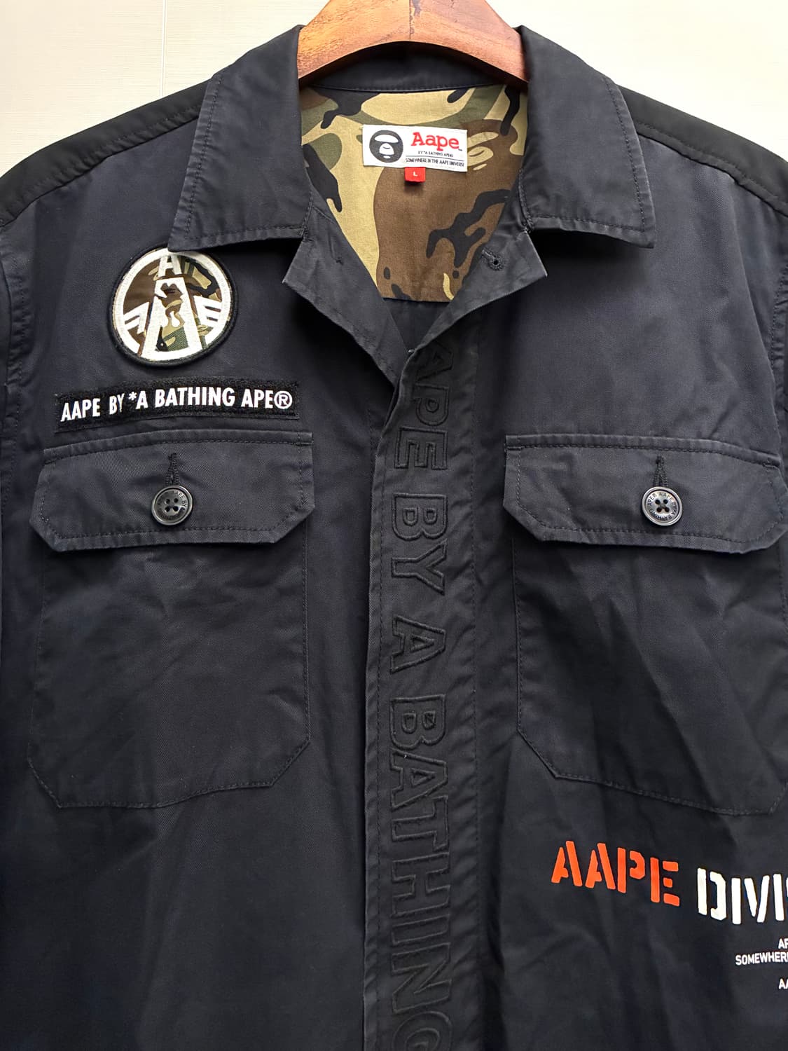 (L)Aape 에이프 로고 프린트 패치 밀리터리 셔츠 자켓 셔켓 상품이미지3