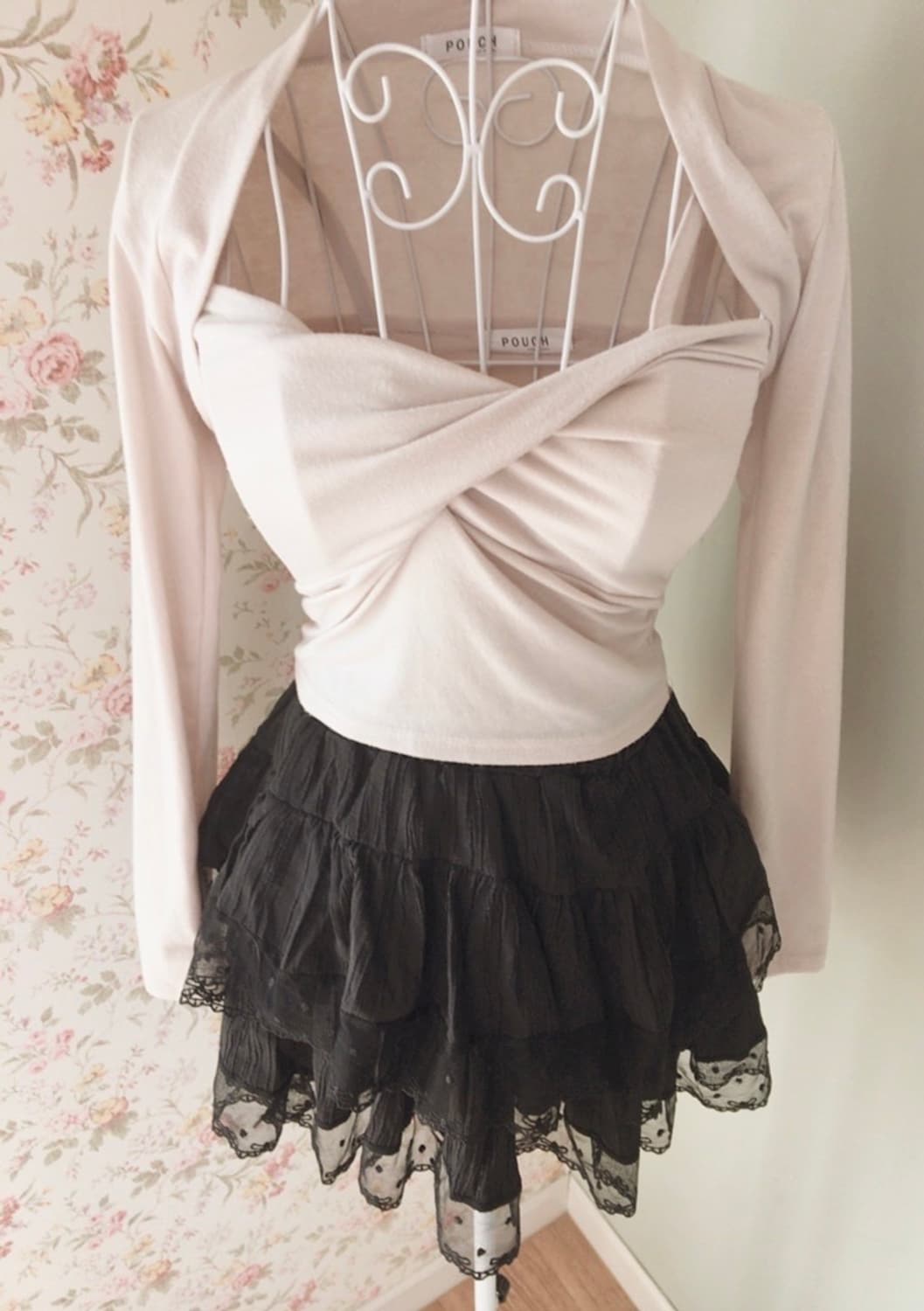 히메갸루🎀 베이지 나시/볼레로 꼬임티셔츠 상품이미지2