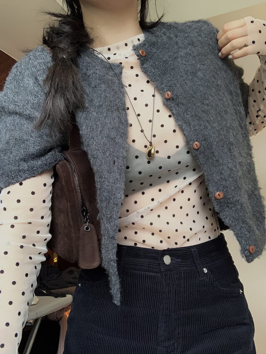 리넨느 linenne 레이어드 시스루 도트 티셔츠 상품이미지1