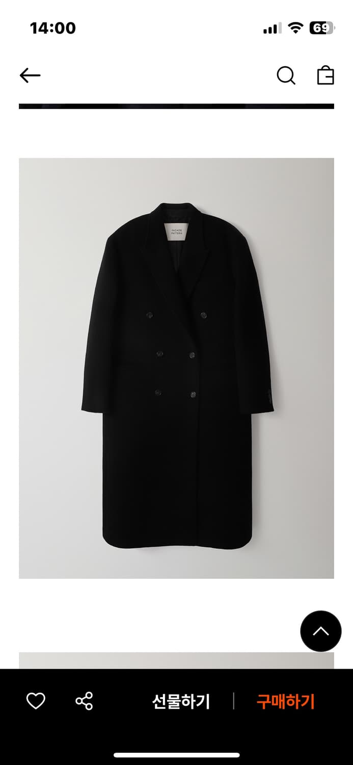 파사드패턴 캐시미어 더블코트 블랙 s 상품이미지3