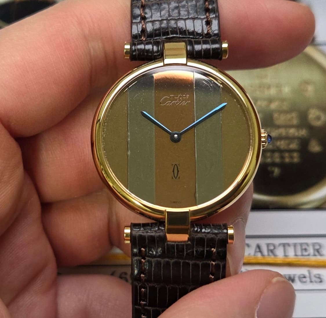 레어] 빈티지 까르띠에 머스트드 방돔 희귀 트리니티 미러판 쿼츠 남성용  상품이미지3