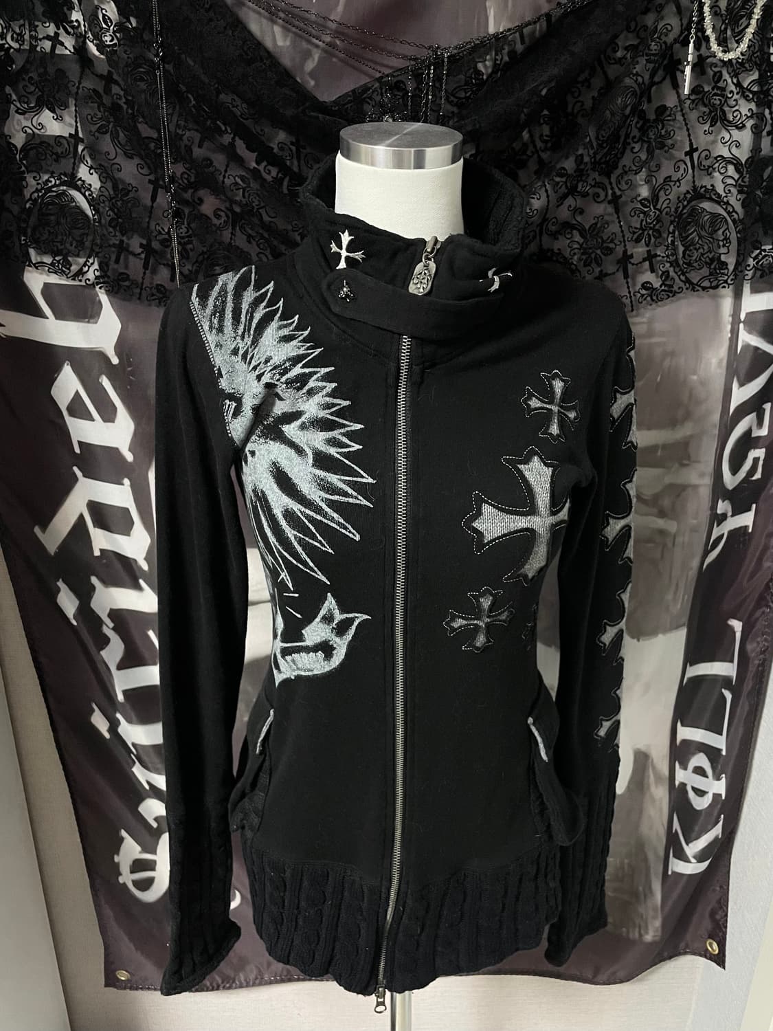 Vkei 00s Glitz 글리츠고스크로스십자가하이넥크롬깔투웨이니트집업 상품이미지1