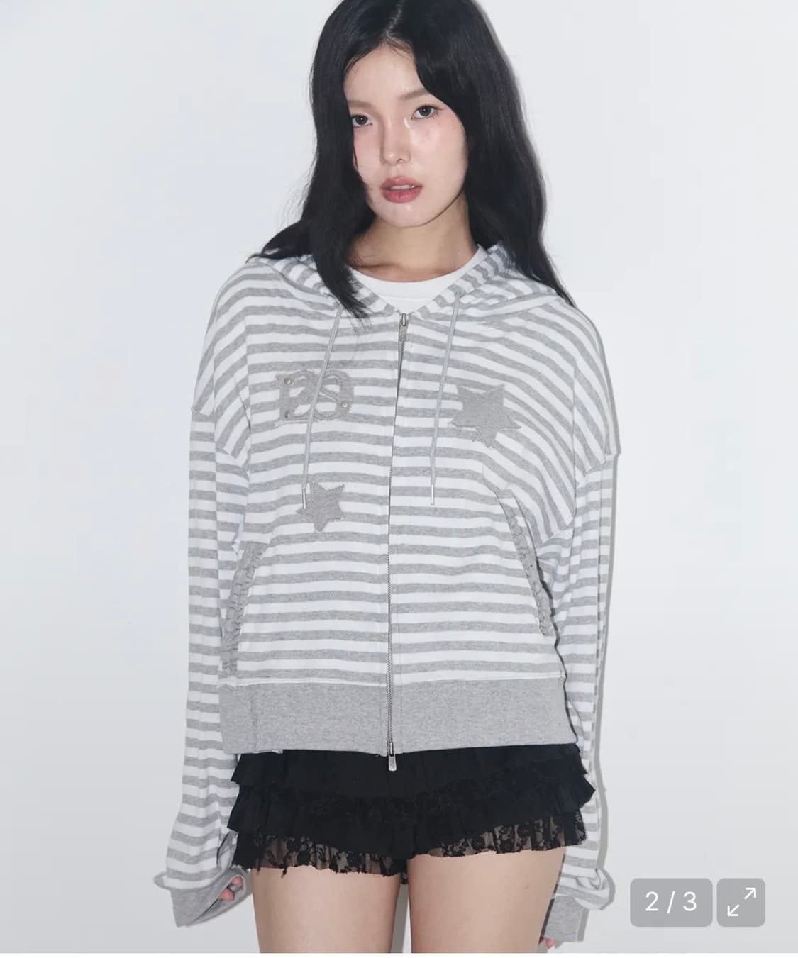 스타리 스트라이프 후드집업 멜란지 상품이미지1