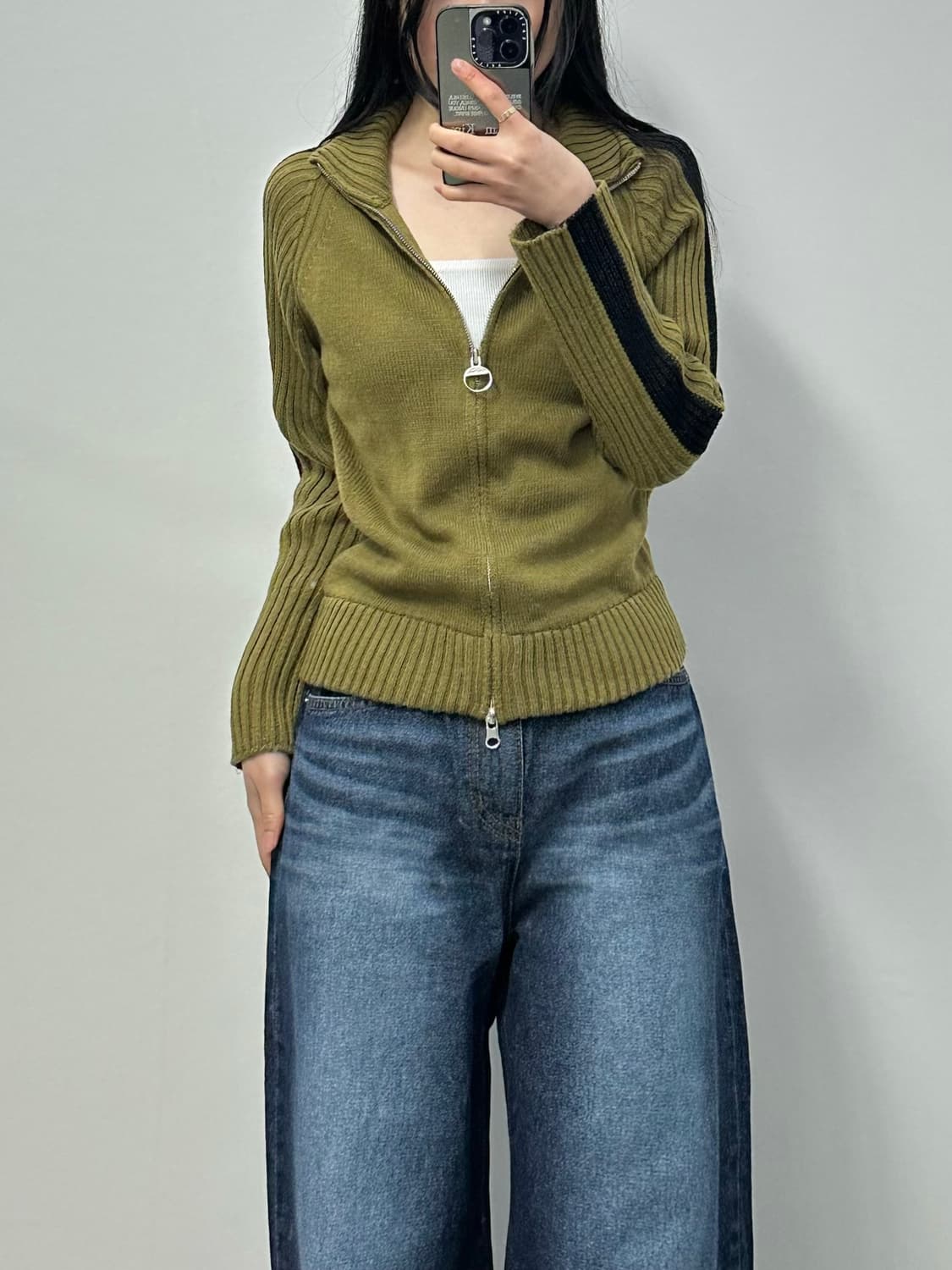 더오픈프로젝트(오픈와이와이) 카키 투웨이 가디건 니트 집업 상품이미지1