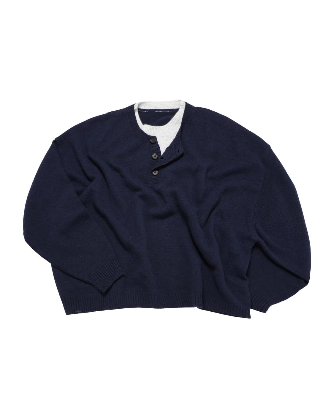 M L MJD 콘트라스트 넥 캐시 크롭 니트 네이비 상품이미지1