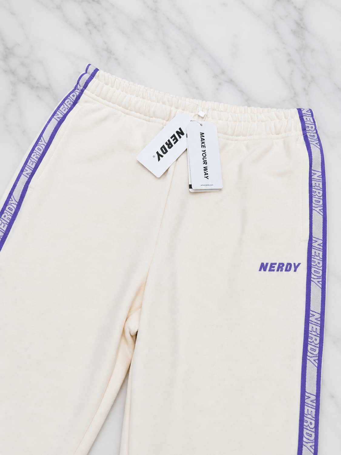 널디 NERDY 로고 테이프 스웨트팬츠 크림 S  상품이미지3