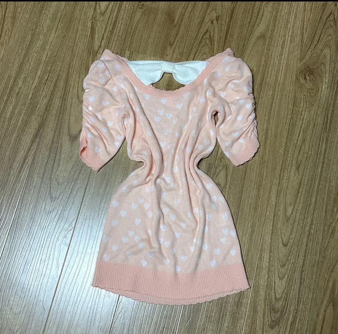 빈티지 하트 도트 리본 니트 티셔츠 히메갸루 로걀 라떼 리즈리사깔 고딕 상품이미지1