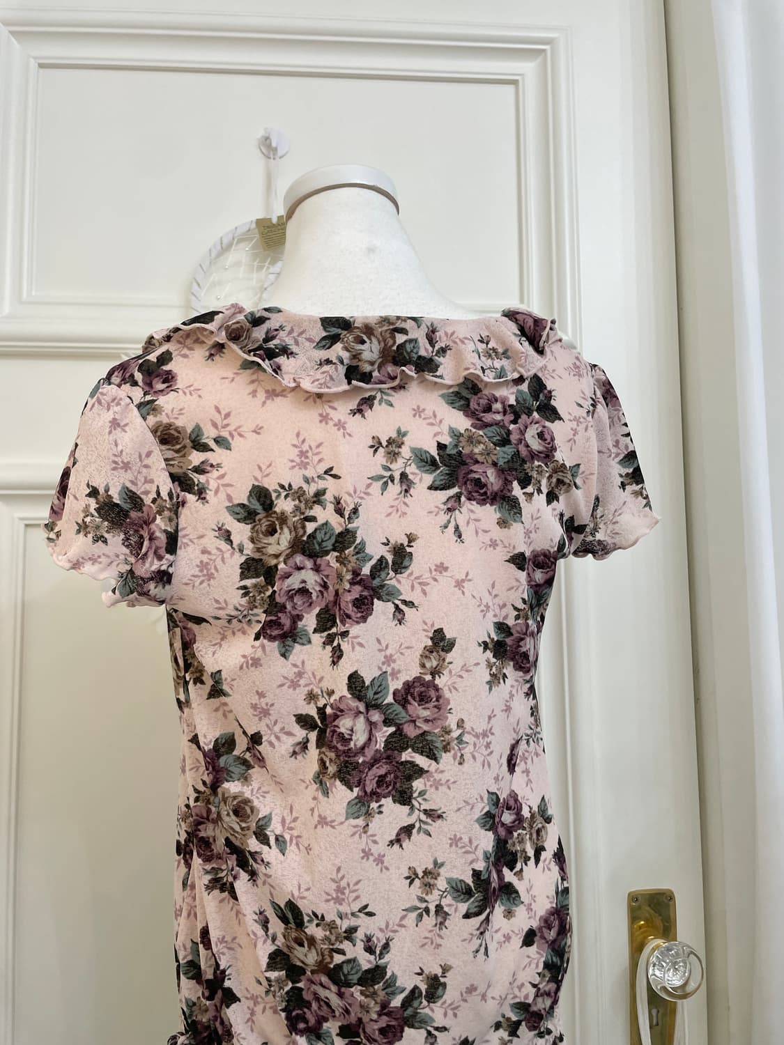 purple flower ruffle string top(size-M) 상품이미지4