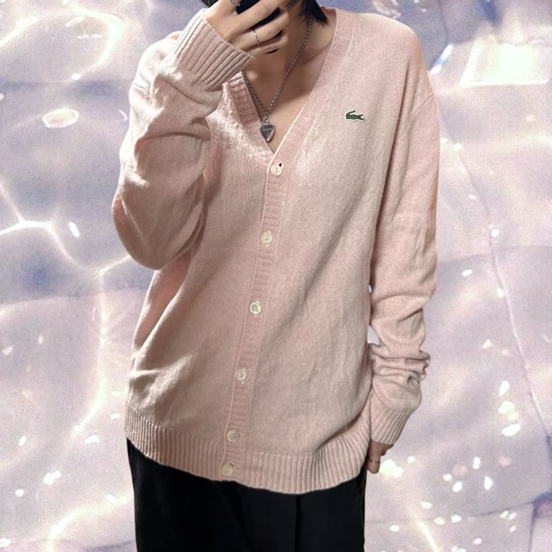 라코스테 일본판 브이넥 울 니트 가디건 베이비 핑크 연핑크    상품이미지1