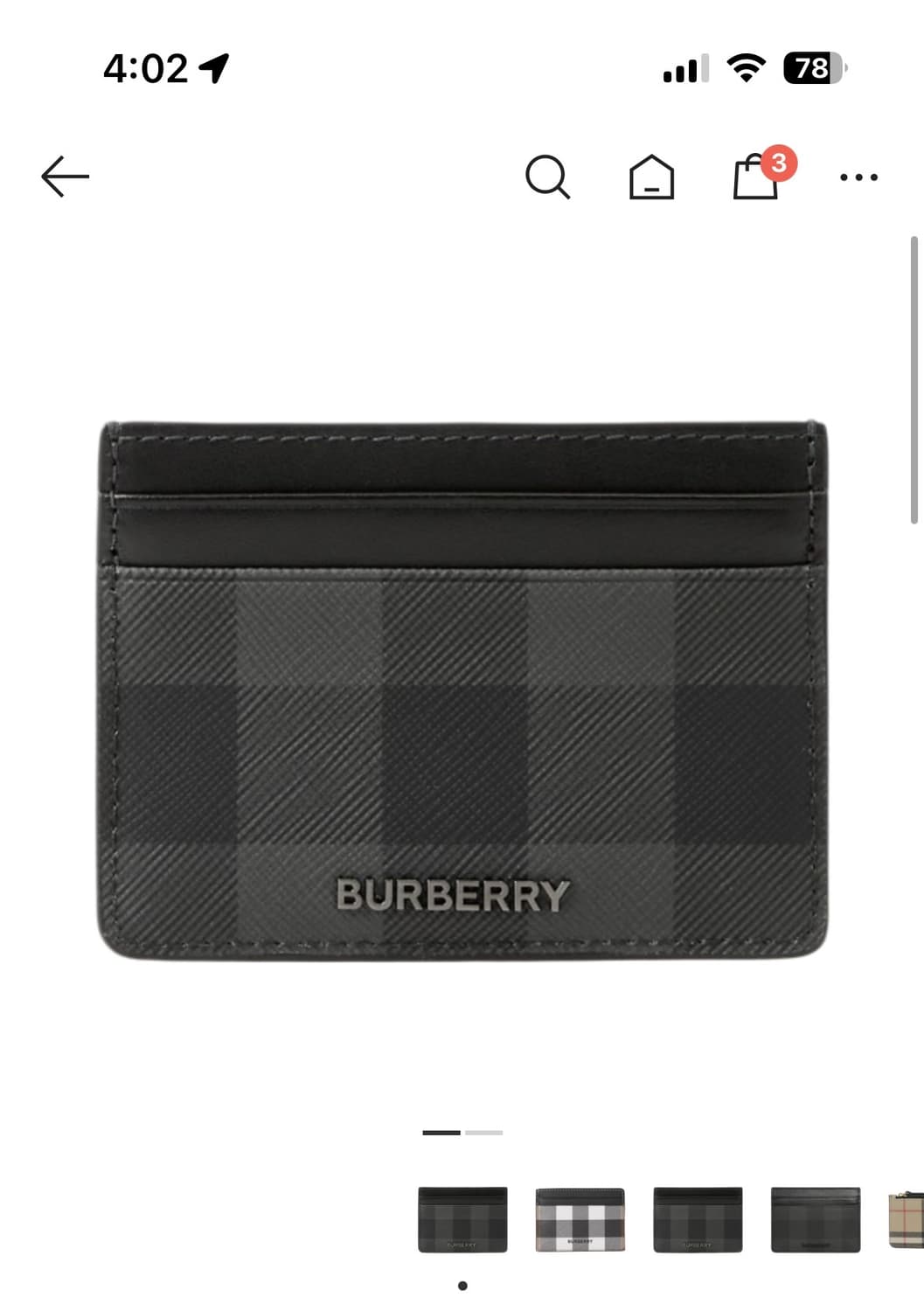 버버리 카드지갑 차콜 상품이미지1