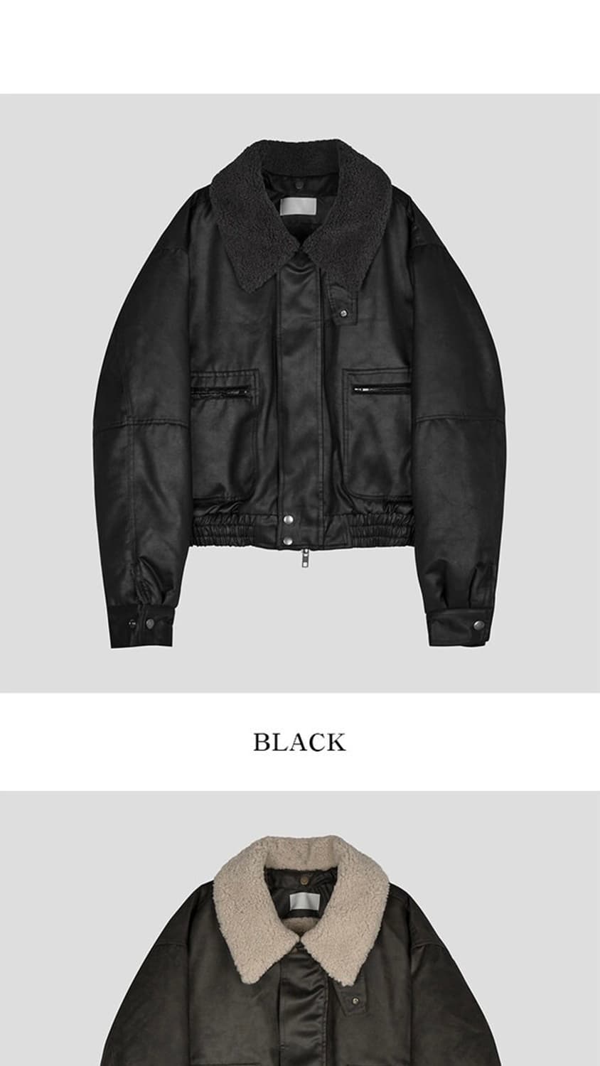 로우칸 크랙 숏 무스탕 블랙 상품이미지4