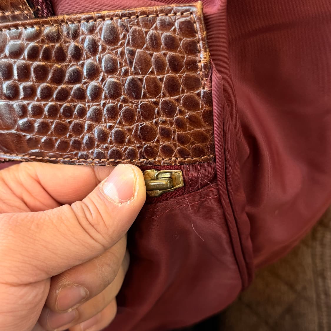 80 ~ 90S 모스키노 버건디 나일론 레더 파츠 빅백 더플백 상품이미지6