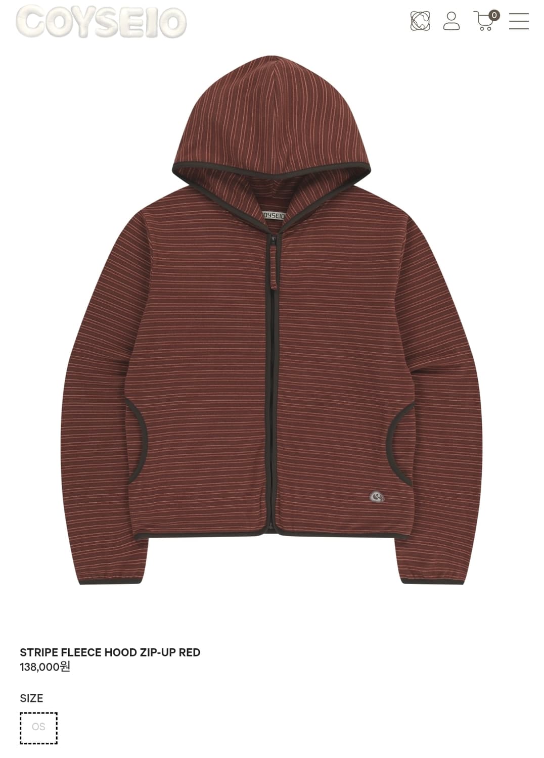 코이세이오 스트라이프 플리스 후드집업 레드 상품이미지1