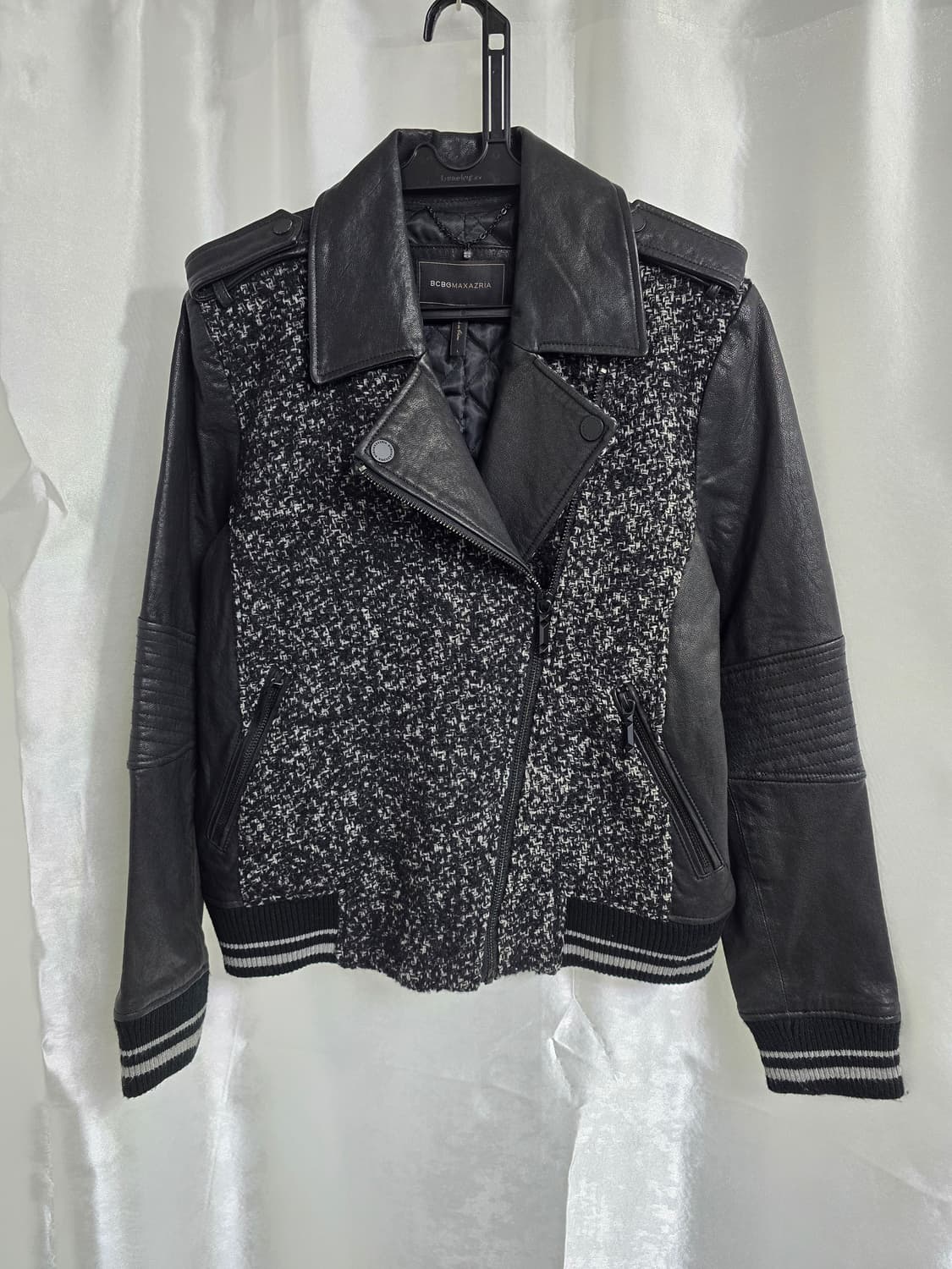BCBG 블랙 가죽 트위드 배색 자켓 (1697) 상품이미지1