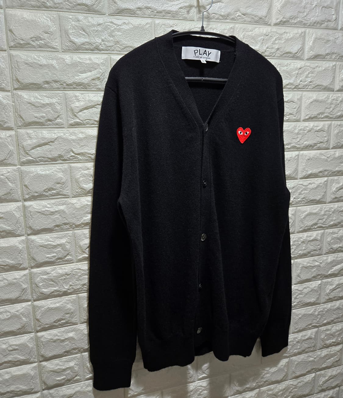 꼼데가르송 레드하트 와펜패치 울 니트 가디건 XL 상품이미지3