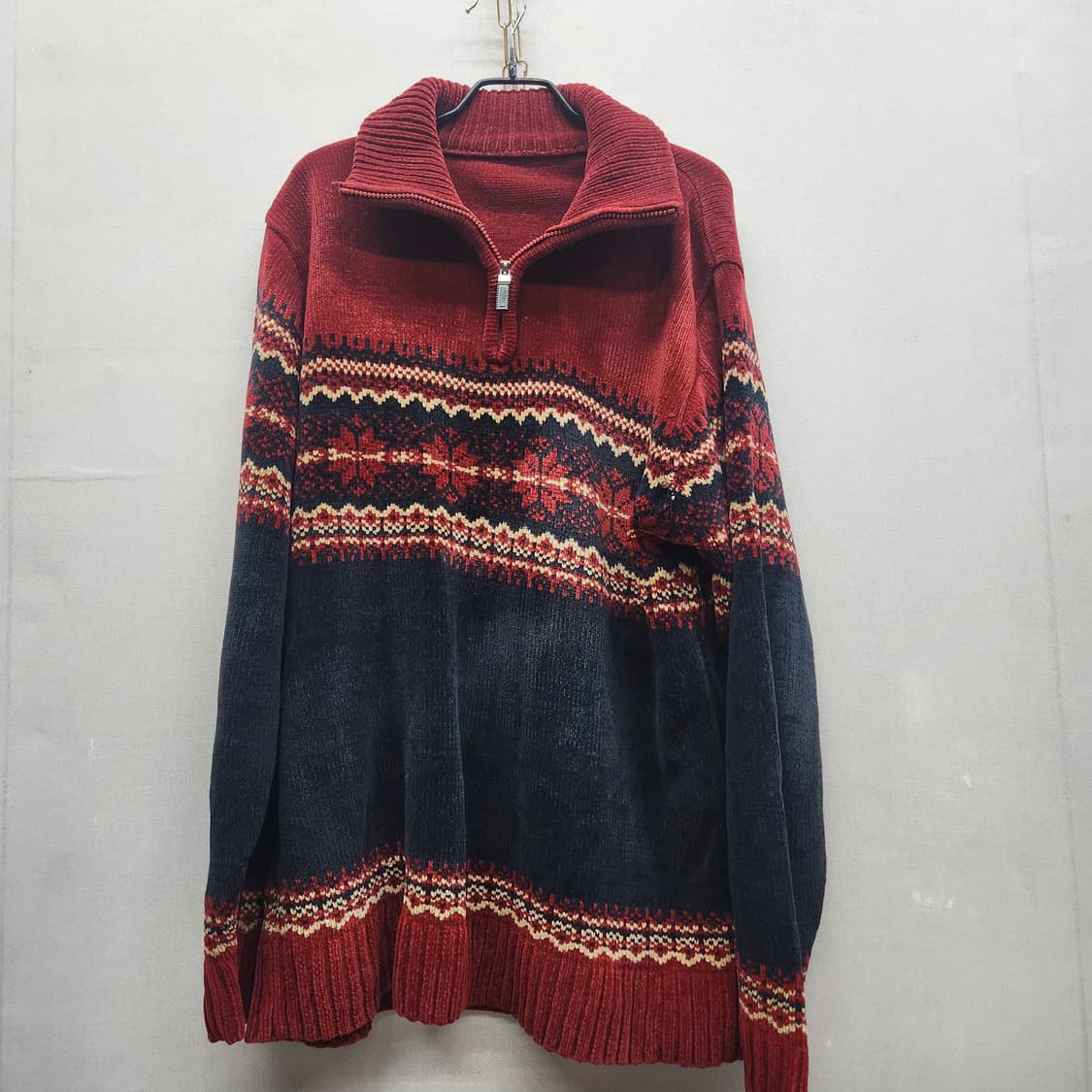 빈티지 노르딕 패턴 하프넥 니트집업 L 상품이미지2