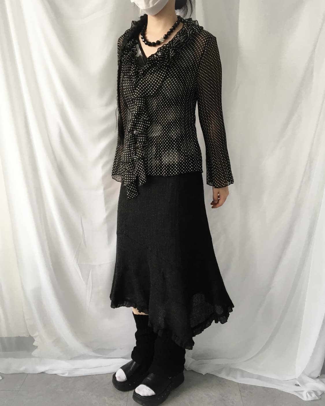 Ruffle point pleats dot pattern blouse 상품이미지7