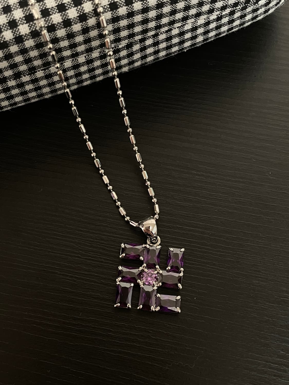 빈티지 오리엔탈 히피 퍼플 큐빅 만자 목걸이 상품이미지2