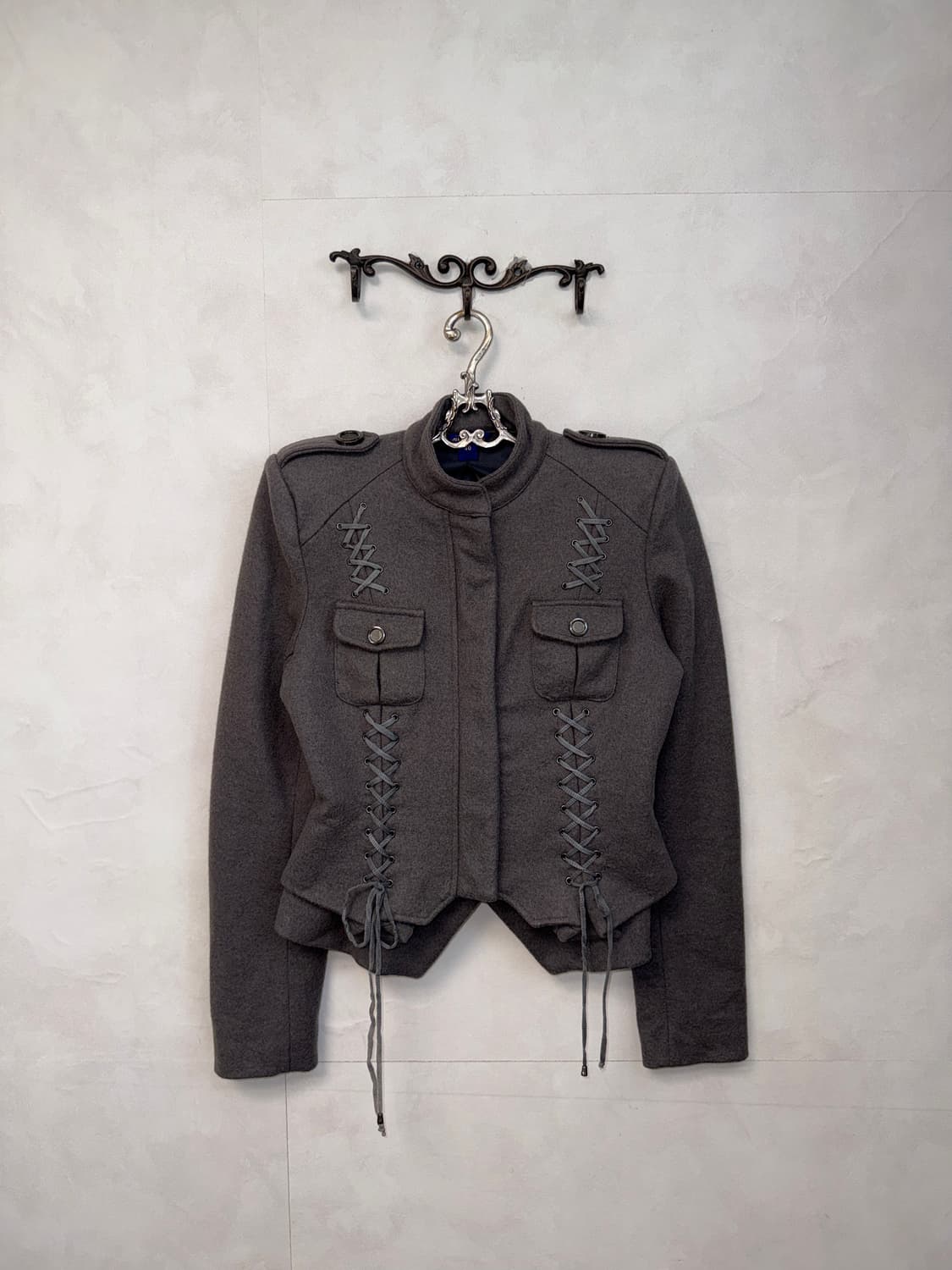 Charcoal vest layered laceup wool jacket 상품이미지1