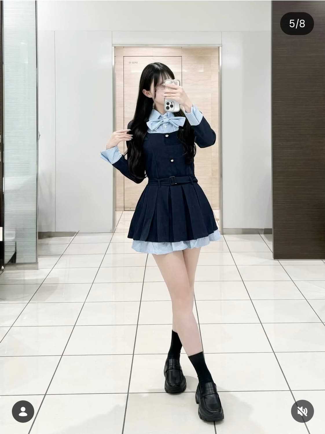 블루 셔츠 레이어드 플리츠 원피스 일브 grl 스나계 일본 빈티지 상품이미지3
