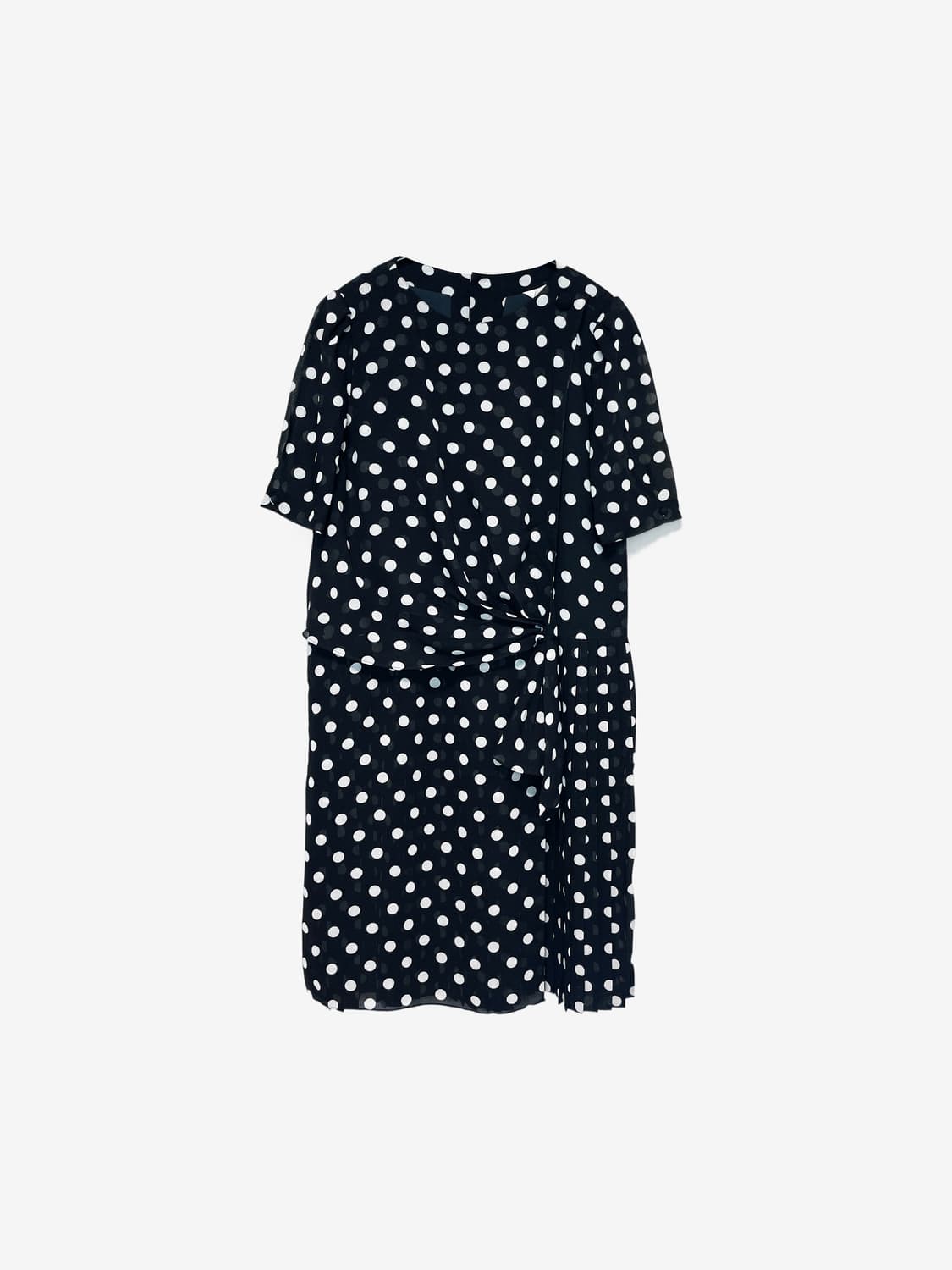 Pleated Wrap Dot Midi Dress - Black 상품이미지4