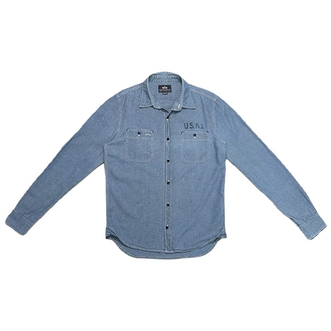 알파인더스트리 U.S.A.I 스탠실 디자인 샹브레이 셔츠 M 상품이미지1