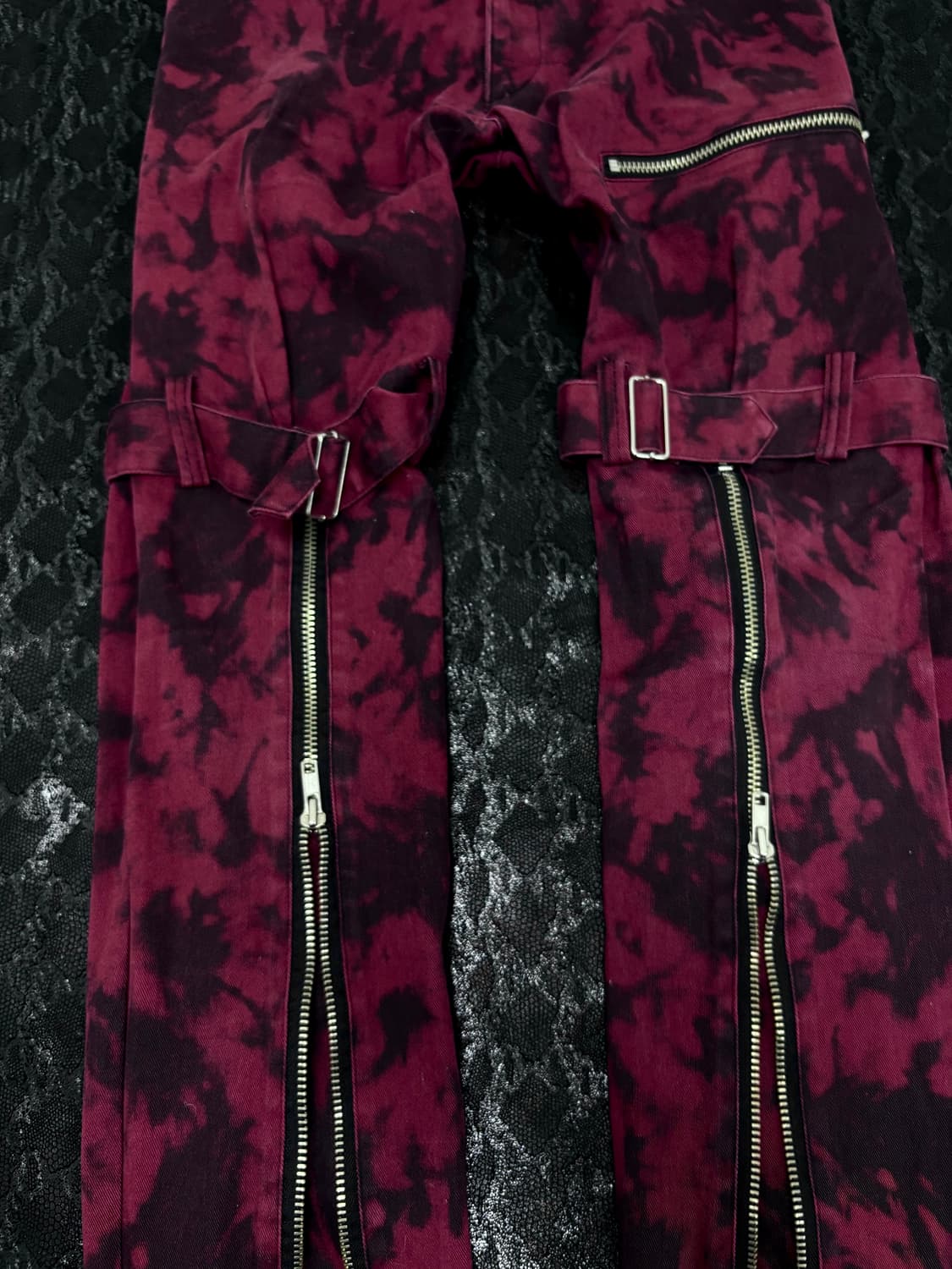 Punk Red Bleach Washing Zipper Detail Bo 상품이미지3