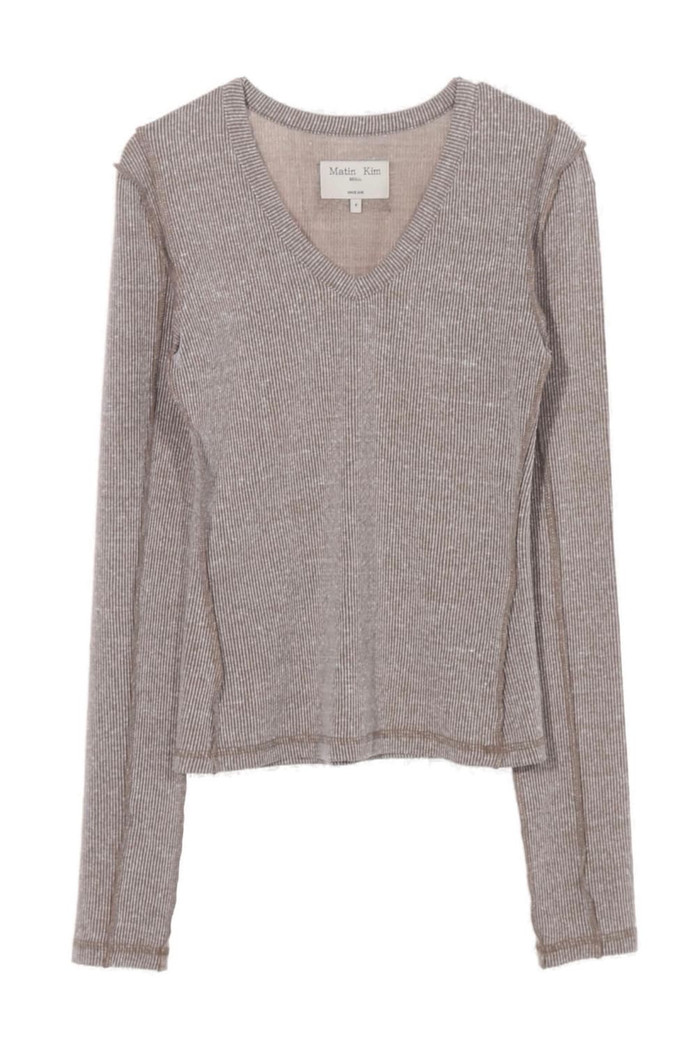 마뗑킴 스티치 브이넥 슬림 탑 라이트 브라운 상품이미지3