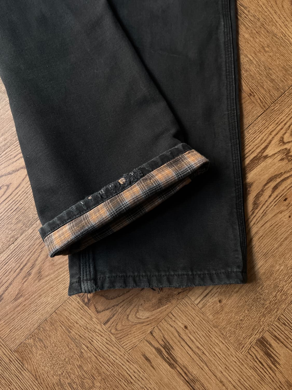 [32]칼하트 USA 체크 라이닝 블랙 싱글니 카펜터 워크 팬츠 상품이미지6