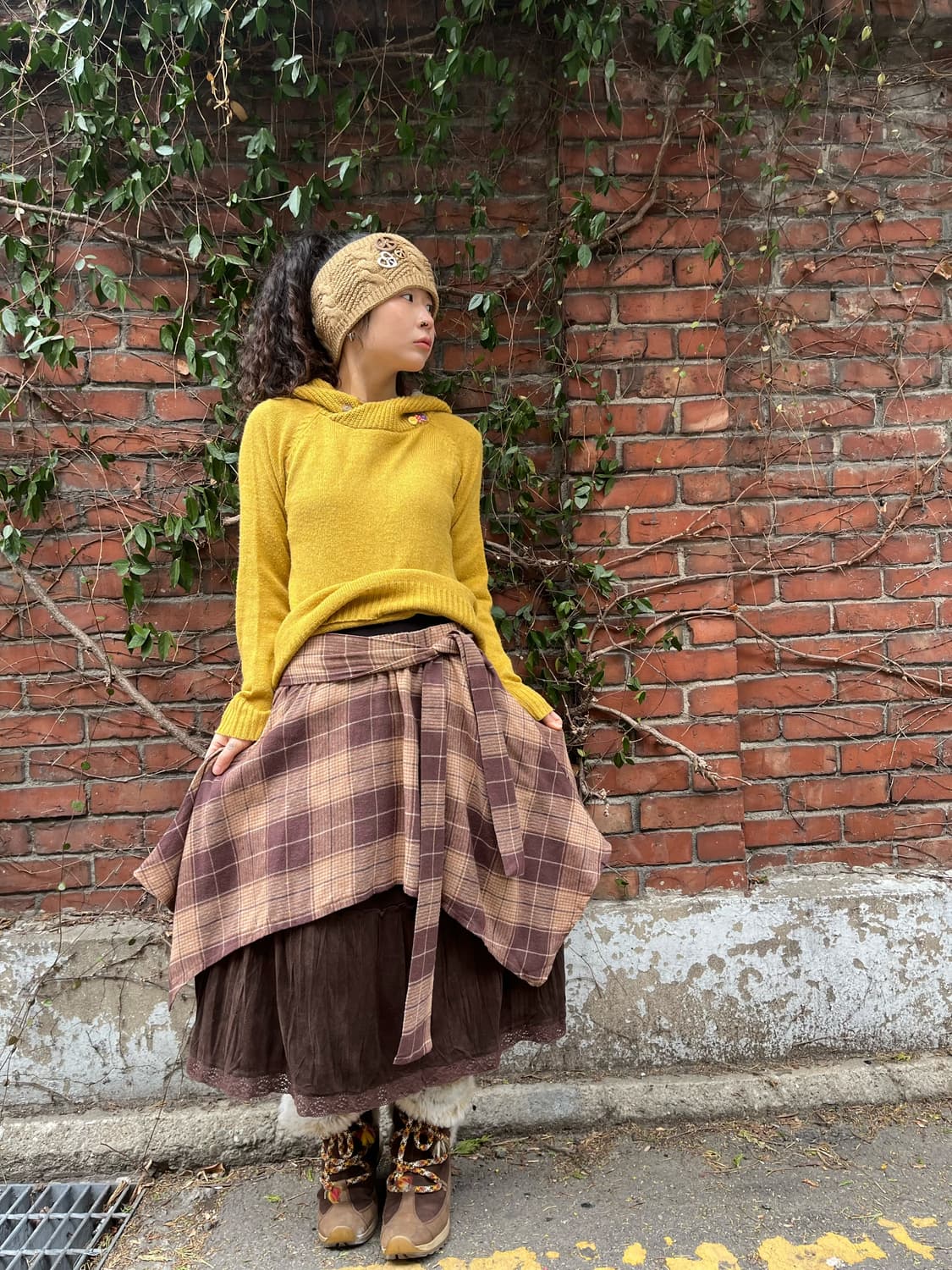 체크패턴 레이어드 스커트 상품이미지1