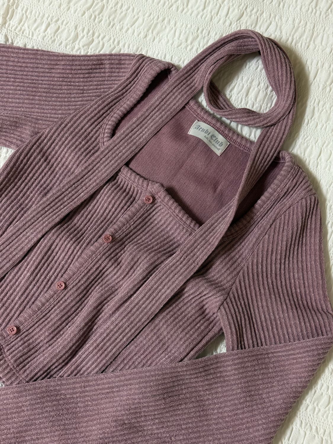 [새제품] 아쿠비 클럽 스퀘어 가디건 머플러 세트 상품이미지3