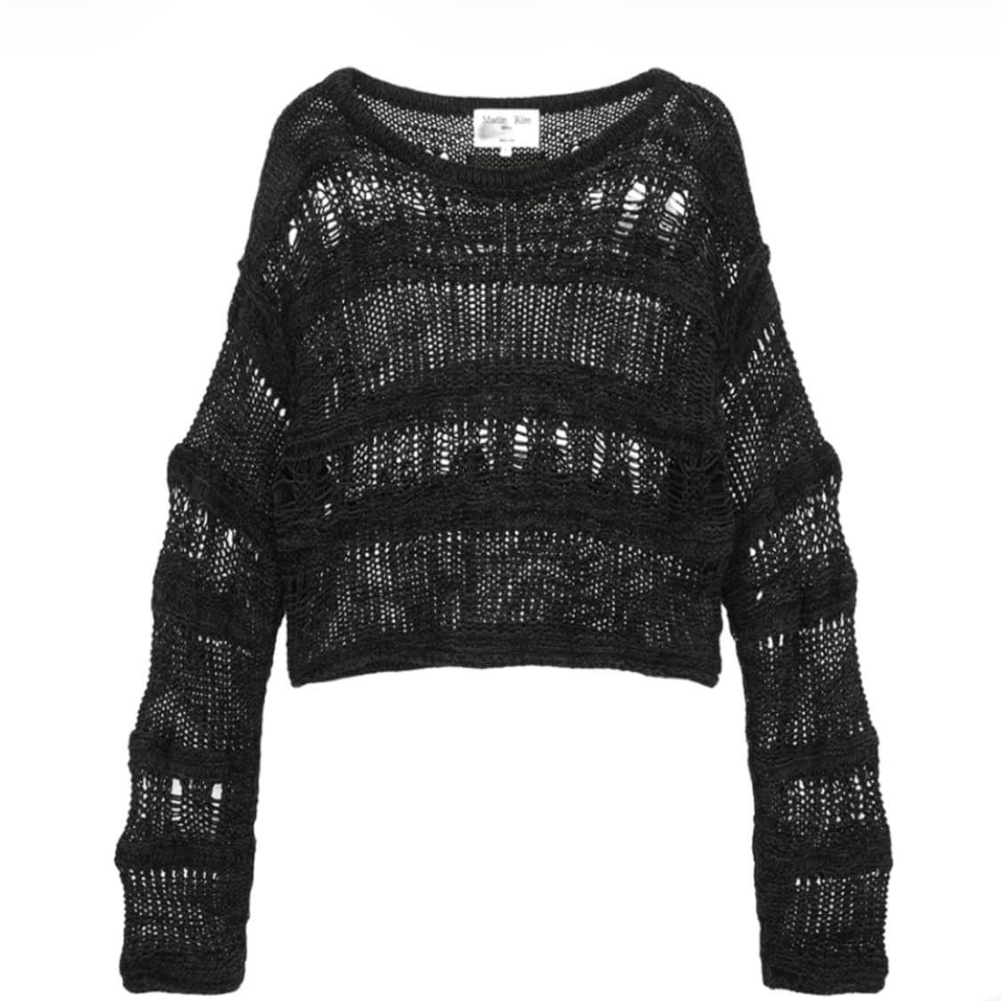 Boat Neck Crochet Knit Pullover in Khaki 상품이미지1