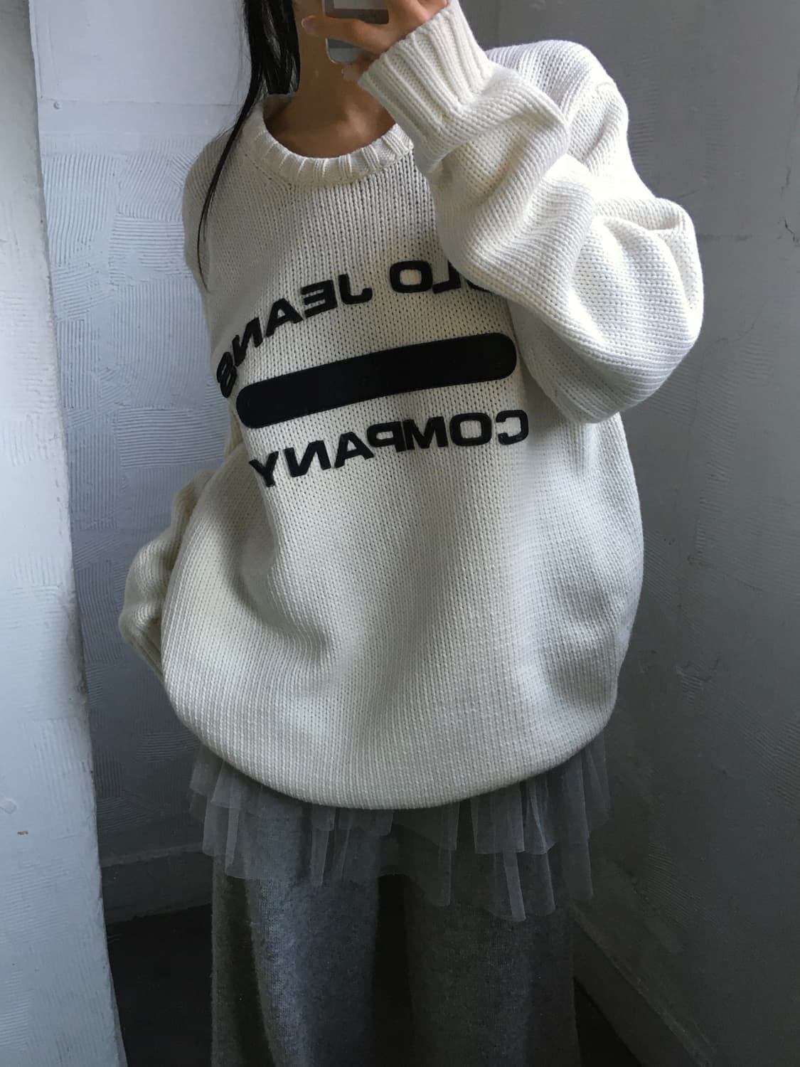 폴로 진스 아치로고 아이보리 오버사이즈 니트 상품이미지2