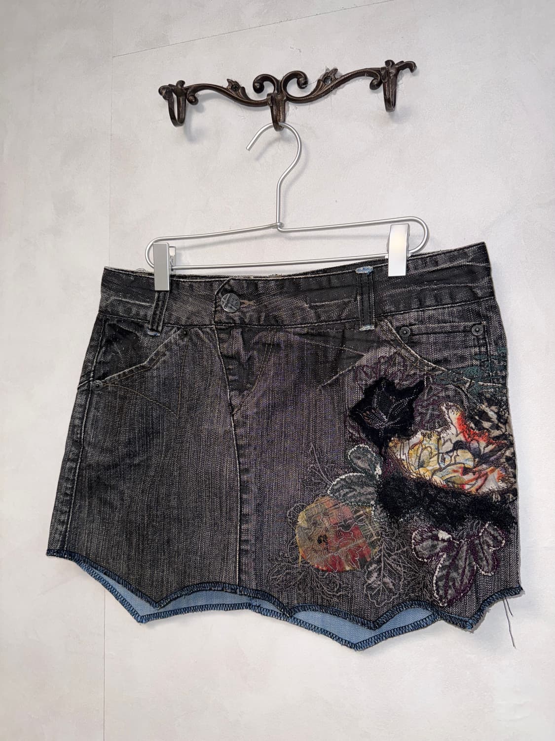 Washing denim oriental unbalanced skirt 상품이미지2